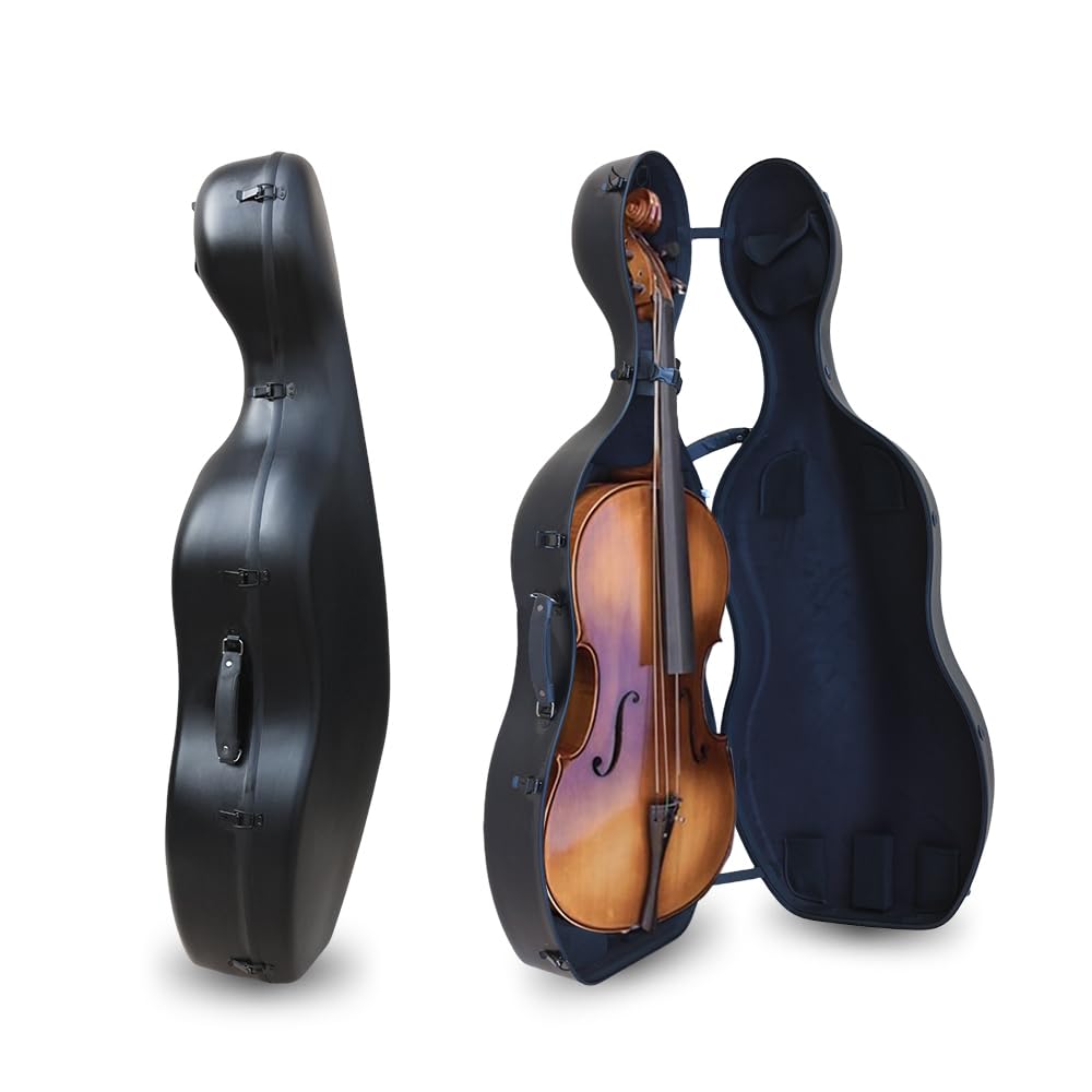 Estuche rígido para Violonchelo 4/4, tamaño Completo con Ruedas, Materiales compuestos ABS de aviación, Caja de Violonchelo Duradera y Resistente, asa integrada con Correas traseras, imperme