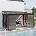 EROMMY 10' x 14' Sunroom, Wall Mounted Gazebo Solarium with Aluminum Frame, Galvanized Steel Roof, Permanent Sun Room with Sliding Doors, Lockable PC Screen Walls, Lean to Gazebo for Garden, Patio