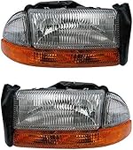Evan-Fischer Headlight Set Compatible with 1997-2004 Dodge Dakota 1998-2003 Durango Left Driver and Right Passenger Side Halogen With bulb(s)