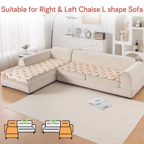 Image of HOKIPO Royal Kalamkari L Shape (3+3 Seater) Sofa Seat Mat with Tassel| Quilted Sofa Cover Mat, 'Tassel Twigs' Series (IN-986-T2*2)