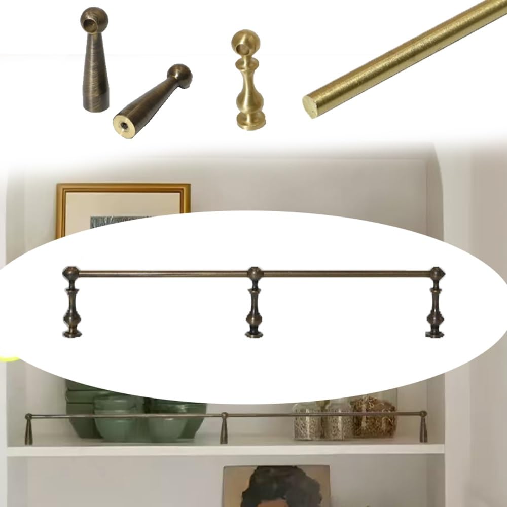 SVBVRFEEW Cabinet Fence Decorative Tipping Guard Rails Brass Shelves Guardrail 20 25 30 35 40in Gallery Rails Retro Shelf Fence Rod for Wood Shelves(Vintage A,17in/43.2cm)