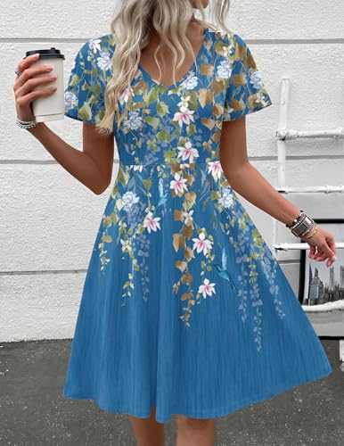 Image of Zeagoo Womens Summer Dress Casual Swing Sundresses Floral Ruffle Short Sleeve Wedding Guest Dress Beach Mini Dress 2026