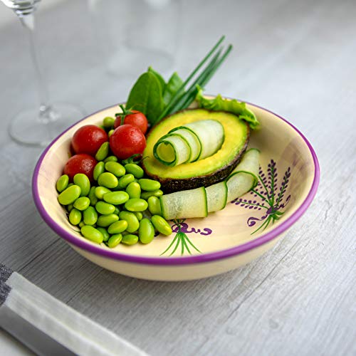 City to Cottage® Lavender Pattern Purple and Cream | Handmade Hand Painted | Glazed Ceramic 7.3inch/18.5cm | 14oz/400ml Large Salad, Pasta, Fruit, Cereal, Soup Bowl | Unique Dinnerware