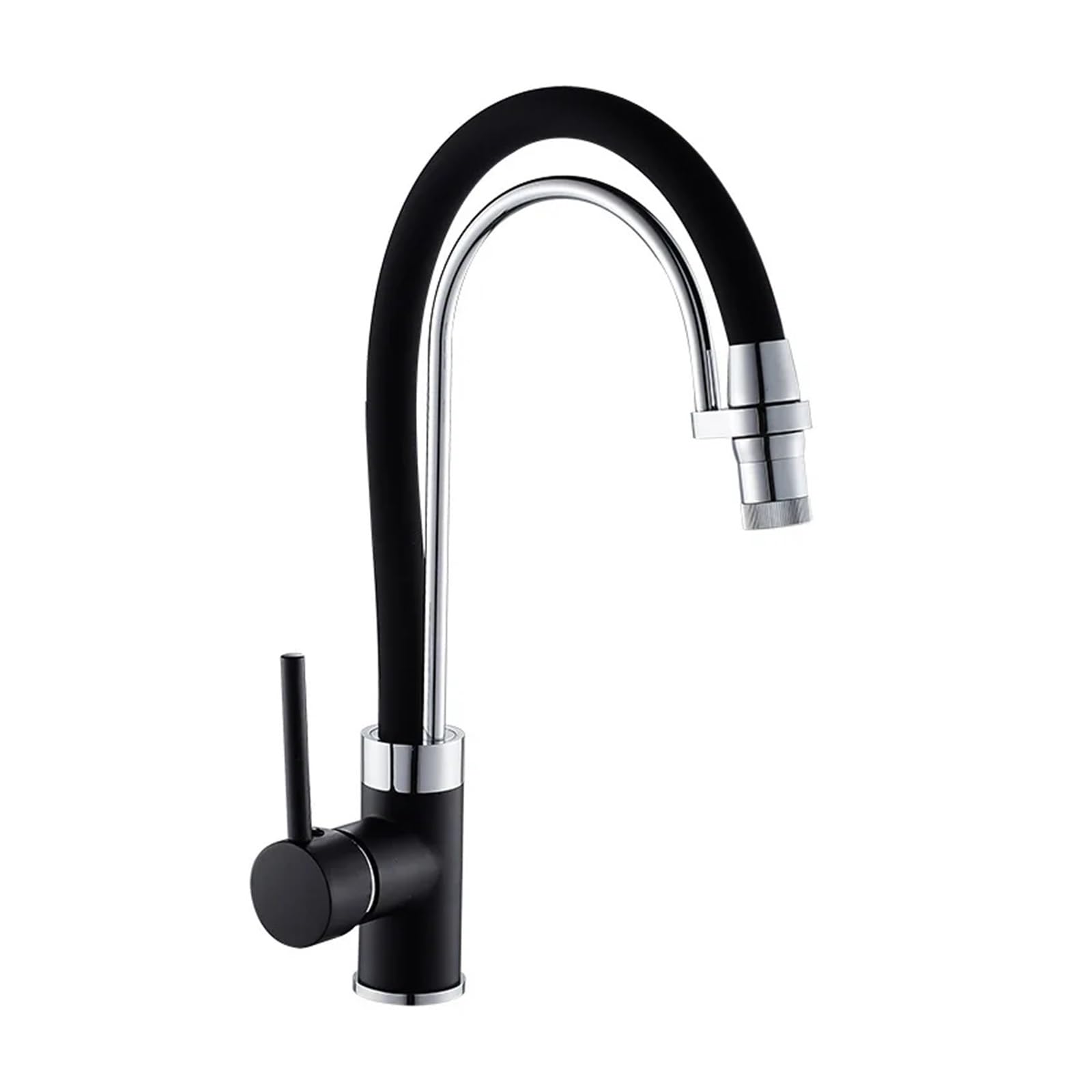 Mitigeur de cuisine à poignée unique avec tuyau flexible noir orientable à 360