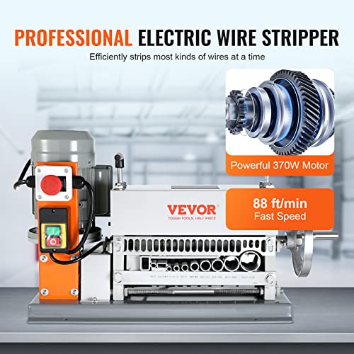 Image of VEVOR Electric Wire Stripping Machine, 0.06''-1.42'' Automatic Wire Stripper Machine, 370 W, 88 ft /min Wire Stripper with An Extra Manual Crank, 11 Channels Electric Wire Stripper, Copper Stripper