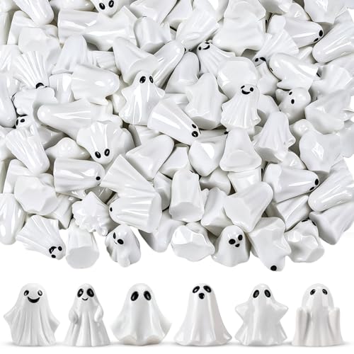80Pcs Mini Resin Ghosts Tiny Small Ghost Figurines Miniature Halloween Decorations for Spooky Tiered Tray Home Table Centerpiece Decor Vase Filler Party Favors Gift