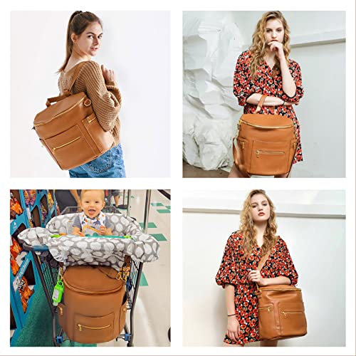 Diaper Bag, Leather Diaper Bag Backpack By Mf Store, Diaper Backpack With Laptop Sleeve,Changing Pad,Wipes Pouch,Stroller Straps And Insulated Pockets #TOP1