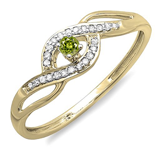 Dazzlingrock Collection 10K Solid Gold Round Light Colored Peridot and White Diamond Engagement Bridal Promise Ring
