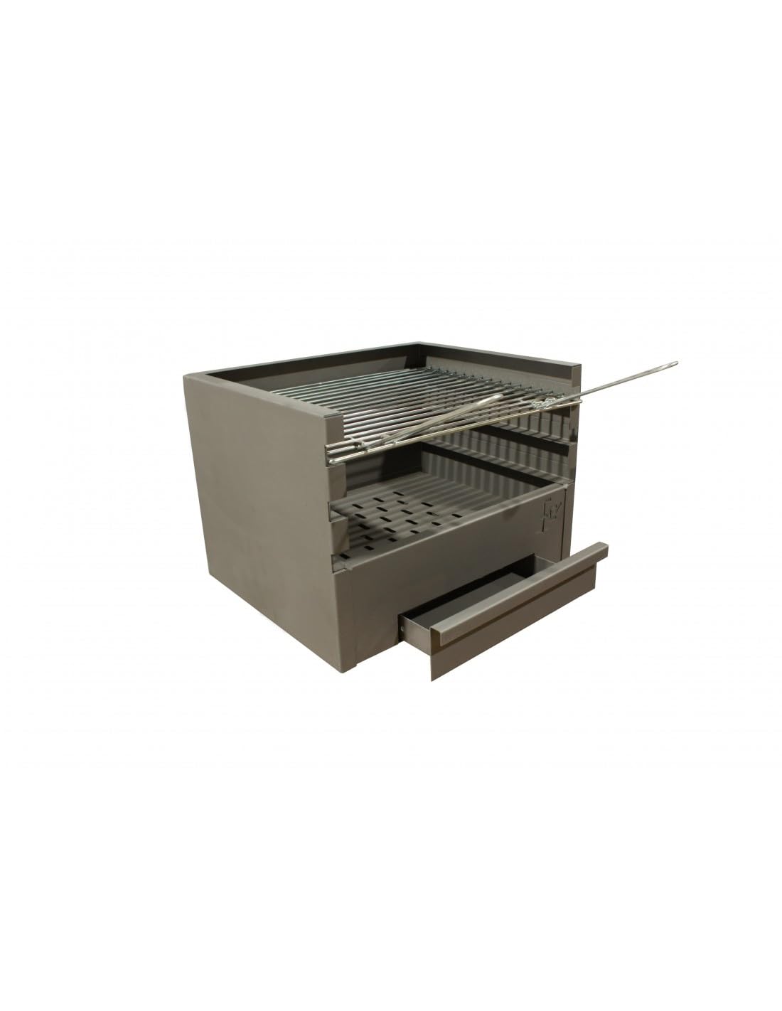 Barbacoa, Cajón Barbacoa Rectangular con parilla a 3 alturas, barbacoa de leña y carbón (80x41x36CM)