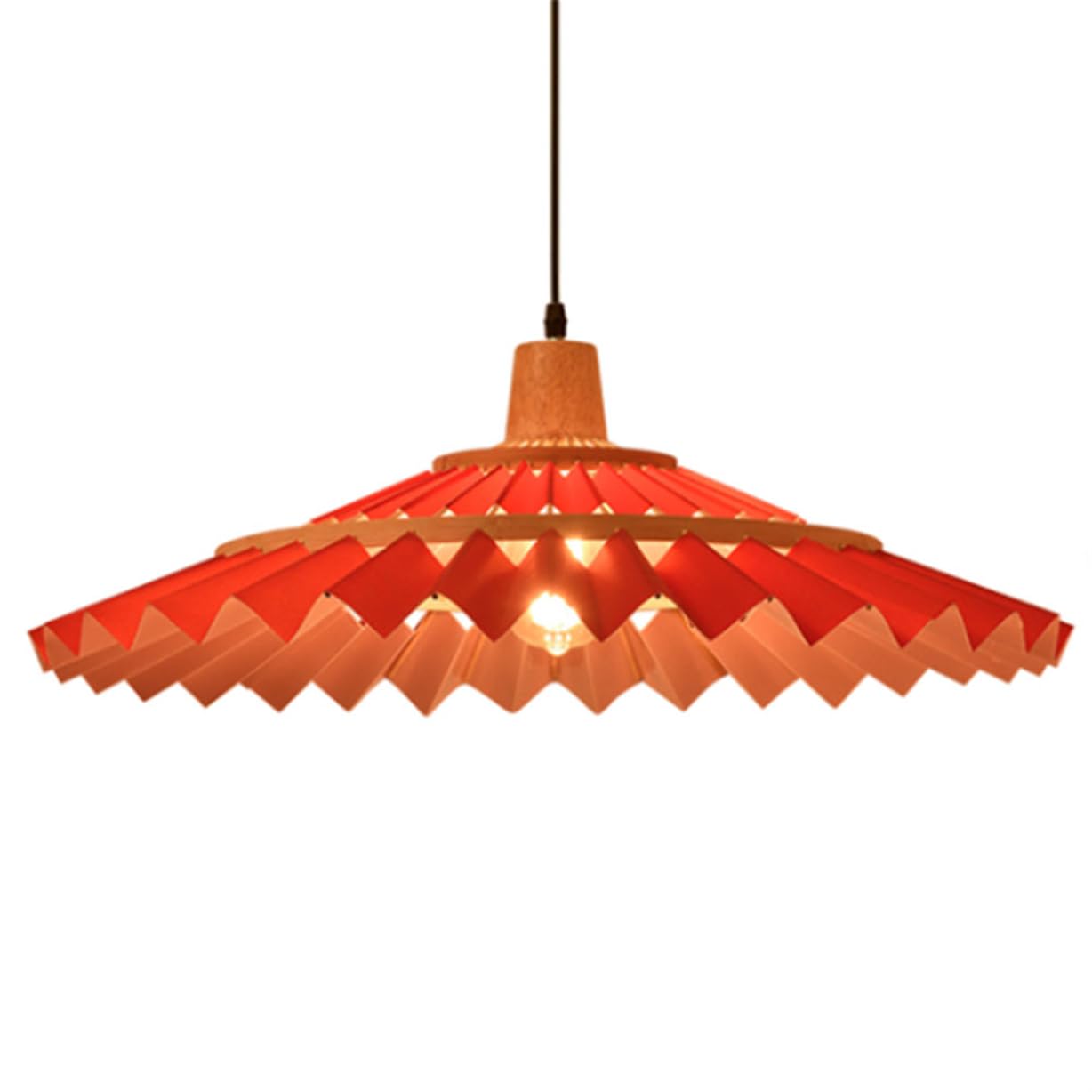 SHUANGZ Farmhouse Bamboo Wicker Pendant Light for Kitchen Island Lamp Fixture with Red Faux Parchment Shade Umbrella Shape Bamboo Wicker Chandelier for Bar Counter Cafe Living Room 1-Pack