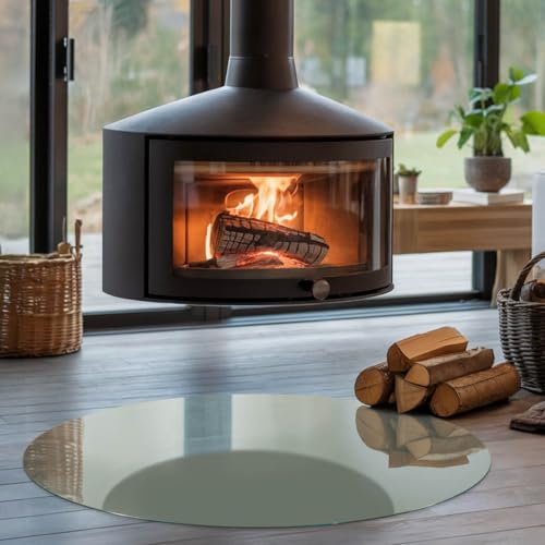 Placa de cristal para chimenea gris verdoso de 100 cm circular 5