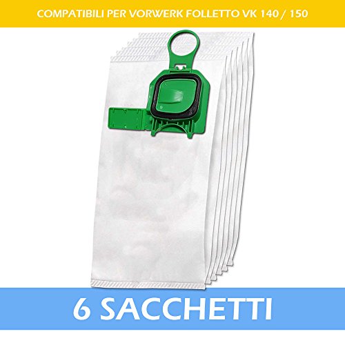 PREMIUM - 6 SACCHETTI PER ASPIRAPOLVERE VORWERK FOLLETTO VK 140 / 150 - Garanzia 24 Mesi Filterprofi