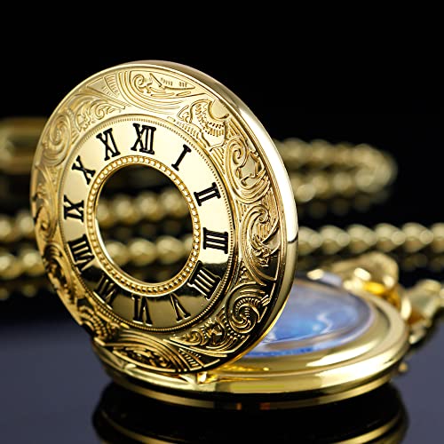 Image of Tiong Roman Numerals Scale Quartz Pocket Watches with Chain Christmas Graduation Birthday Gifts Fathers Day