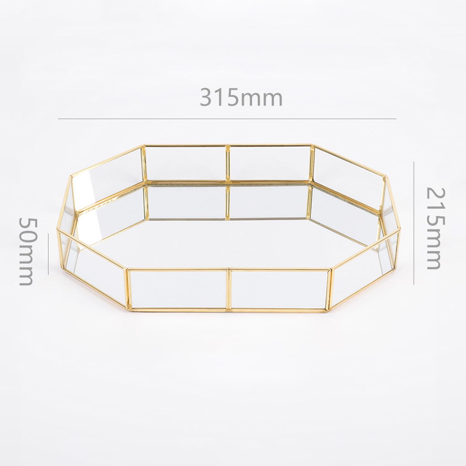 Bandeja de cristal dorado con espejo, bandeja decorativa de polígono, organizador de perfume, bandeja de maquillaje para tocador, mesa, decoración del hogar, 31,5 cm