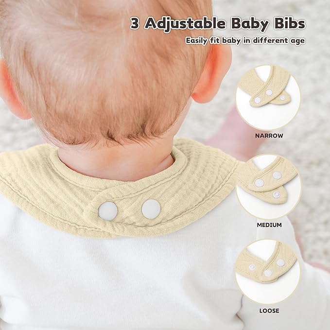 Susurration Muslin Baby Bibs 10Pack Soft Square Adjustable Baby Dribble Bandana Bibs with Adjustable Snaps for Unisex Baby Girls & Boys (Grey Green) - Image 4