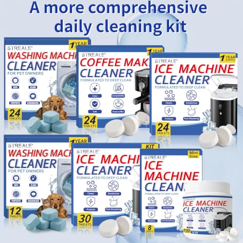 Image of Ice Machine Cleaner Maker and Descaler -44 Ice Maker Cleaner Tablets Compatible with All Major Brands, Nickel Safe Descaler Countertop Portable Commercial Icemaker Cleaning Solution