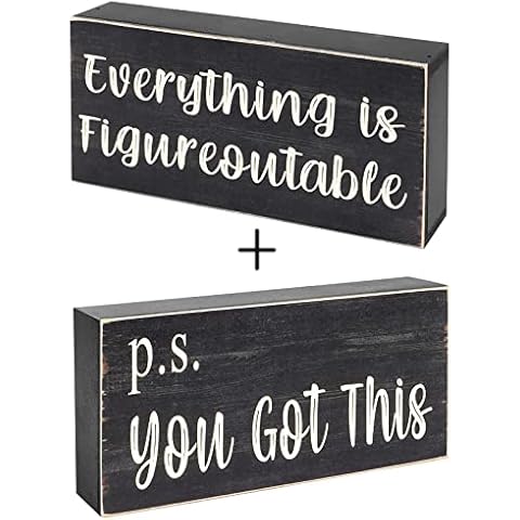 Esur Inspirational Home Office Desk Black Box Signs - Everything is Figureoutable+P.S. You Got This Cover