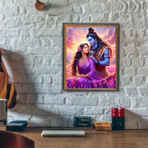 Image of Whattacraft! DIY Acrylic Paint By Number Kit for Adults Kids Beginner Number Painting Kit DIY Canvas Painting By Number Wall Decoration DIY Painting Kit for Adults | Lord Shiva and Parvati Divine