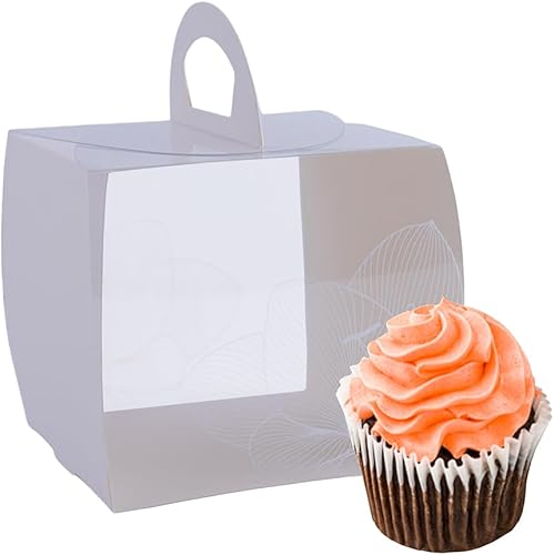 Restaurantware Sweet Vision - Cajas individuales para cupcakes de 4 x 4.25 pulgadas, 100 cajas de exhibición desechables para cupcakes, con acento