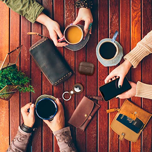 Airpods Pro Leather Case Cover, Maogoam Genuine Vintage Oil Wax Crazy Horse Cowhide Leather Case Cover For Airpods Pro 2019, Indiana Jones Style, Handcrafted Fully, The Front Led Visible, Dark Brown #TOP6