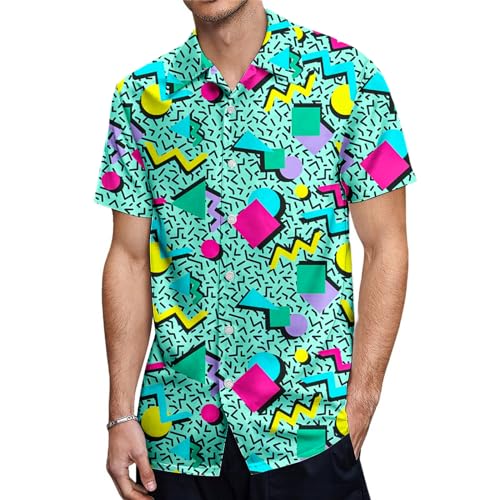 Artsadd 80s 90s Hawaiian Shirt for Men Vintage Button Down Short Sleeve Big and Tall Shirts Funny Party Disco Outfit3