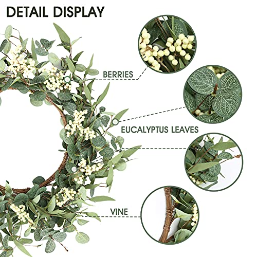 Pinkpum 20'' Eucalyptus Wreath for Front Door, Porch, Window - Green Decor for Home, Farmhouse - Spring, Summer, Fall, All Seasons - Image 5