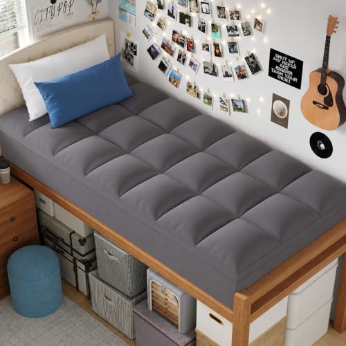 Image of ELEMUSE Twin XL Grey Mattress Topper for Dorm Bed, College Dorm Room Essentials for Girls&Guys, Soft Comfortable Bed Upgrade for Back to School, Apartment&Rental Use