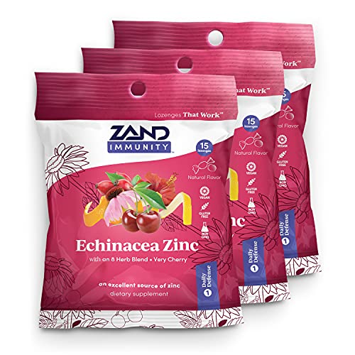 Zand HerbaLozenge Cherry Echinacea Zinc | Throat Lozenges | No Corn Syrup, No Cane Sugar, No Colors | 15 Lozenge, 3 Bags