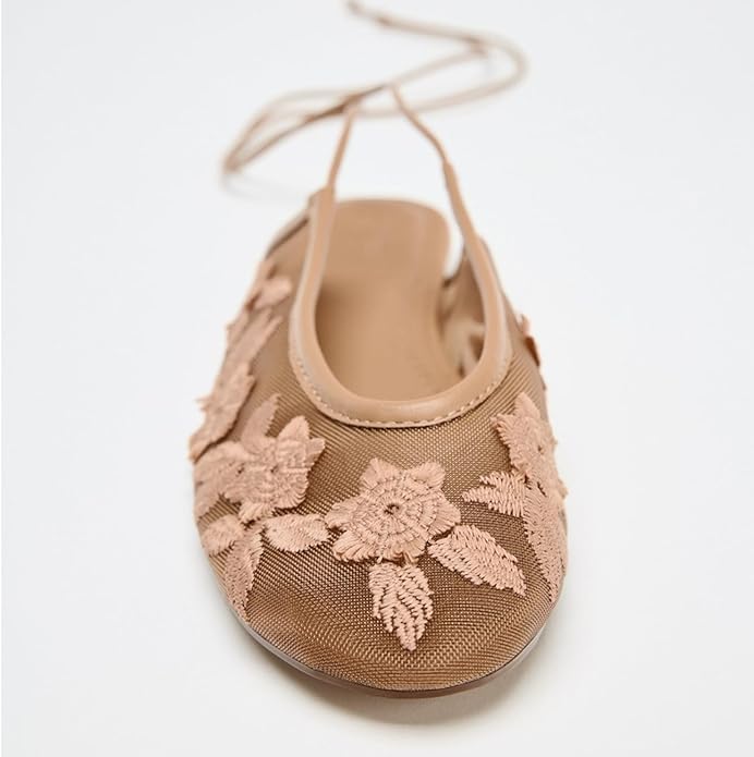 Lace Up Mesh Ballet Flat for Women, Comfortable Breathable, Round Toe Stylish and Popular Style Shoes for Formal Occasions Casual Office Date Night3