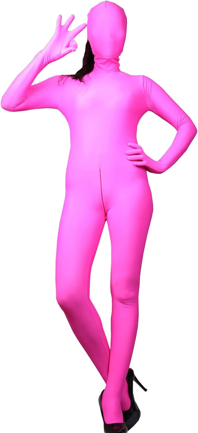 LESOYA Women's Stretchy Full Bodystocking Zentai Suit Shiny Glossy Semitransparent Bodysuit Catsuit Attatched 5 Finger Gloves