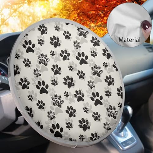 Image of Dog Paw Print Car Steering Wheel Sun Shade Cover Easy Installation Anti Heat Automotive Steering Wheel Heat Shield Cover Removable Automotive Accessories for Car Truck SUV
