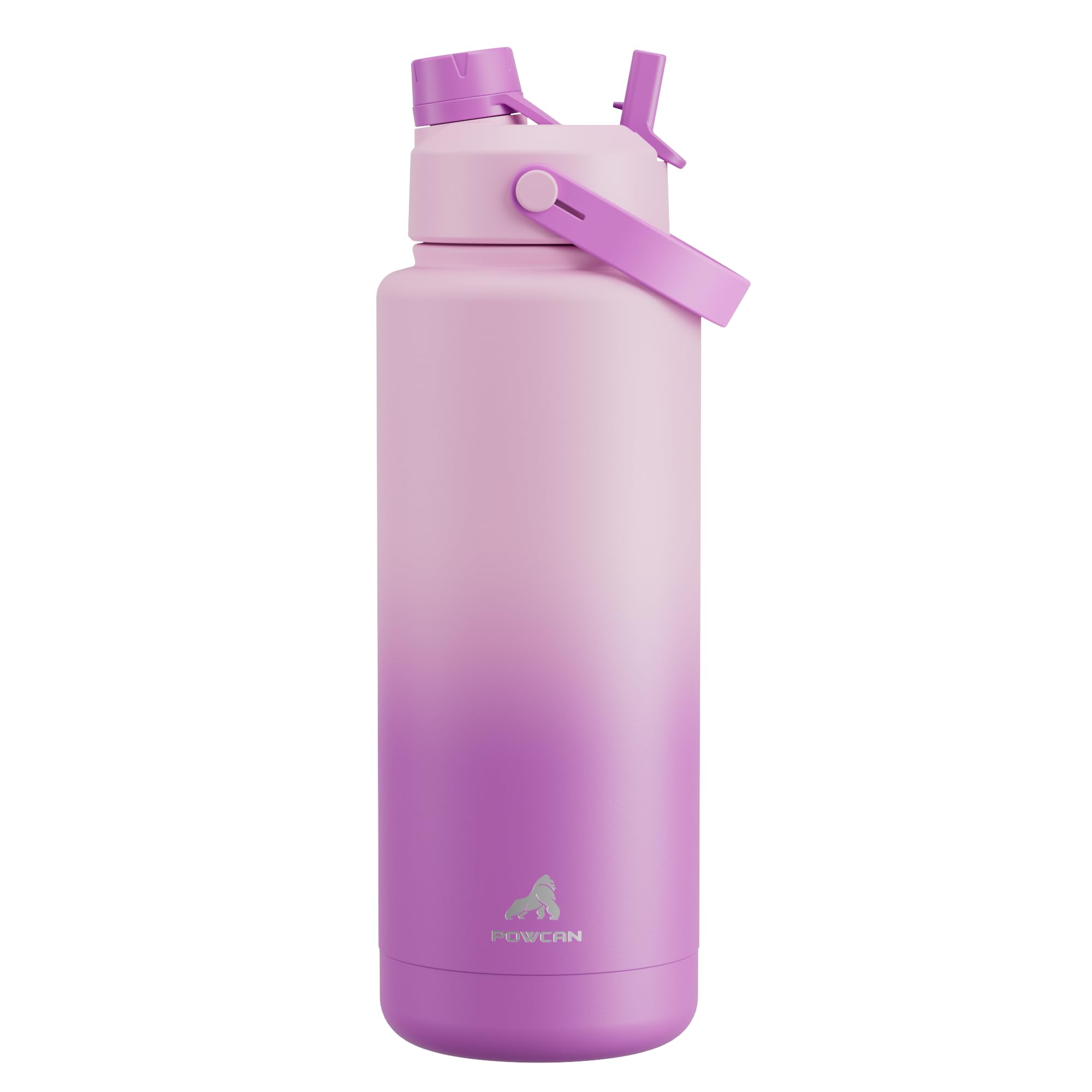 POWCAN 40 oz Insulated Water Bottle with 2-in-1 Straw and Spout Lid, Keep Cold 24H, Leak-Proof, BPA-Free, Double Wall Stainless Steel Water Bottle for Sports, Gym, Travel, and School (Macaron)