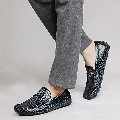 Men's Leather Driving Moccasins Alligator Printed Slip-on Penny Loafers Shoes3