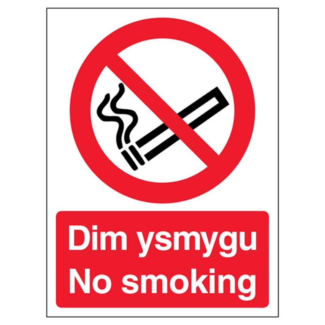 V Safety Welsh/English - No Smoking - Portrait 200 x 300mm - 1mm Rigid Plastic Safety Sign