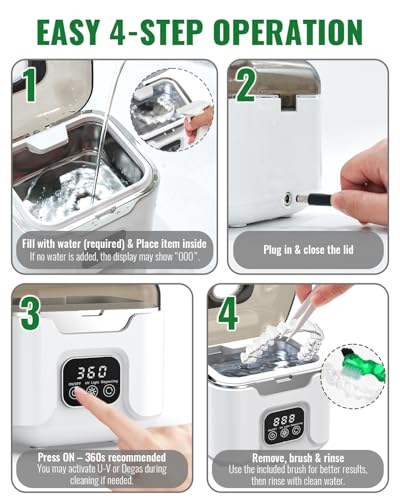 Image of Ultrasonic Retainer Cleaner Machine, 240ml Tank, 48kHz Ultrasonic Cleaning | 3 /6 /10 Minute Timers, Plug-In Power, Digital Control Panel, Use with Water Only, For Retainers Dentures Aligners Mouth Guards