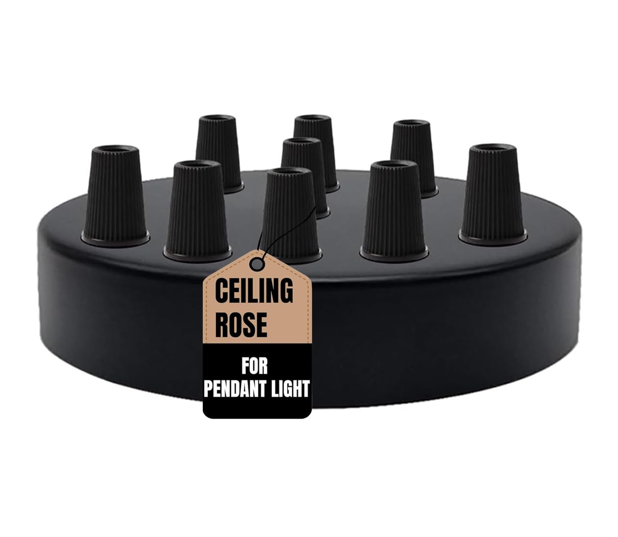 Ledsone Pack 1 9 Point Black Ceiling Rose Pendant Light Fitting 120Mm Metal Cover Plate Canopy Kit With Accessories For Chandeliers Hanging Lamps Industrial Ceiling Lights
