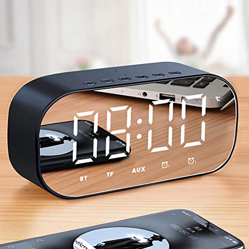 Uhr, Bluetooth-Lautsprecher mit FM Radio-LED-Spiegel-Wecker Subwoofer Musik-Player Snooze Desktop Clock WLAN