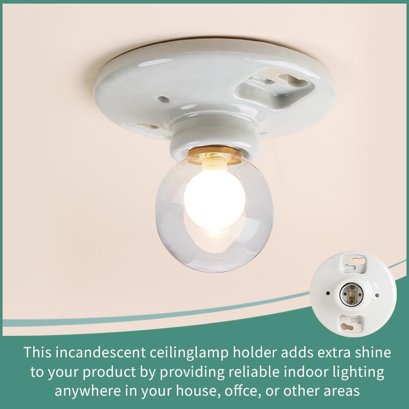LUCKY STAR E26 Porcelain Socket Base 660W 250V Medium Base E26 Lampholder, 2 Terminals, Porcelain, White (1 Pack)