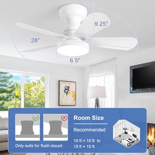 Image of Depuley Small Ceiling Fan with Lights: 28-Inch Flush Mount Fan with Light and Remote - White Low Profile Ceiling Fans Reversible Quiet DC Motor for Bedroom Living Room Indoor Outdoor