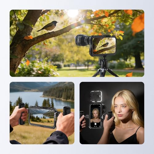 Image of NEEWER Phone Cage Compatible with iPhone 17 Only, Quick Release Video Rig Stabilizer Accessories Kit with 67mm Filter Ring, 17mm Lens Backplate, T Mount Adapter, Camera Control Cap, PA158 (Black)