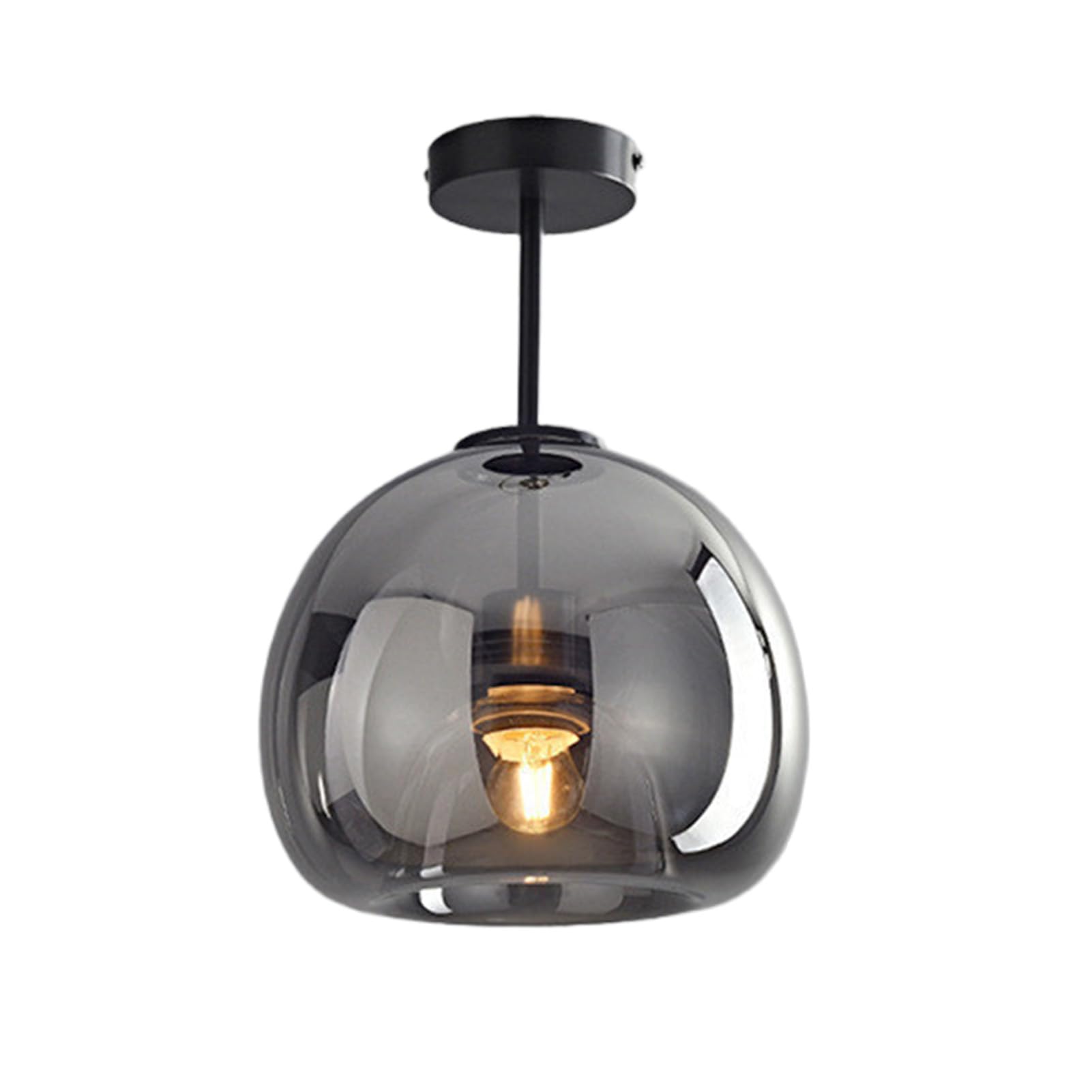 LYMSXAZOU Retro Mid Century Modern Ceiling Light Fixture Semi Flush Mount Round Globe Lamp Amber Smoke Glass Design for Hallway Corridor Entryway Lighting