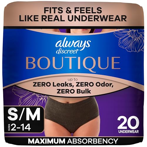 Sleep Through the Night: 9 Best Overnight Incontinence Underwear Heavy Absorbency 11 Always Discreet Boutique Incontinence and Postpartum Underwear for Women, Maximum Protection, Small/Medium, Black, 20 Count