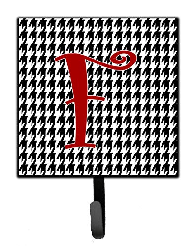 Caroline's Treasures CJ1035-FSH4 Letter F Initial Monogram - Houndstooth Black Leash or Key Holder, Wall Hooks, Key Hooks Holder, Coat Rack Wall Mount, Coat Hooks, Hooks for Hanging Keys, Towels, Apro