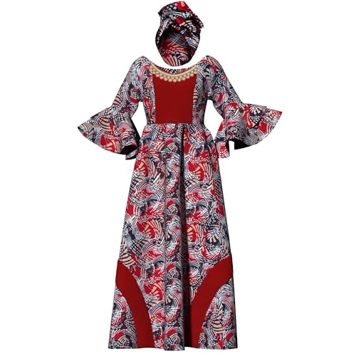 Image of iooiooi Womens African Print Party Maxi Dress Tradition Dashiki Ankara Long Dress & Headwrap