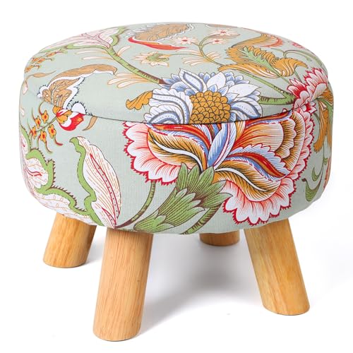 Nandae Reposapies Sofa Boho, Taburete Redondo de Almacenamiento, Puff Baúl Almacenaje con Tapa Bandeja Extraíble, Reposapiés Sofá Multiusos, Asiento de Lino Grueso