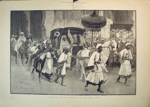  Stampa 1890 dei Servi del Trasporto dei Cavalli della Carrozza del Marocco del Sultano