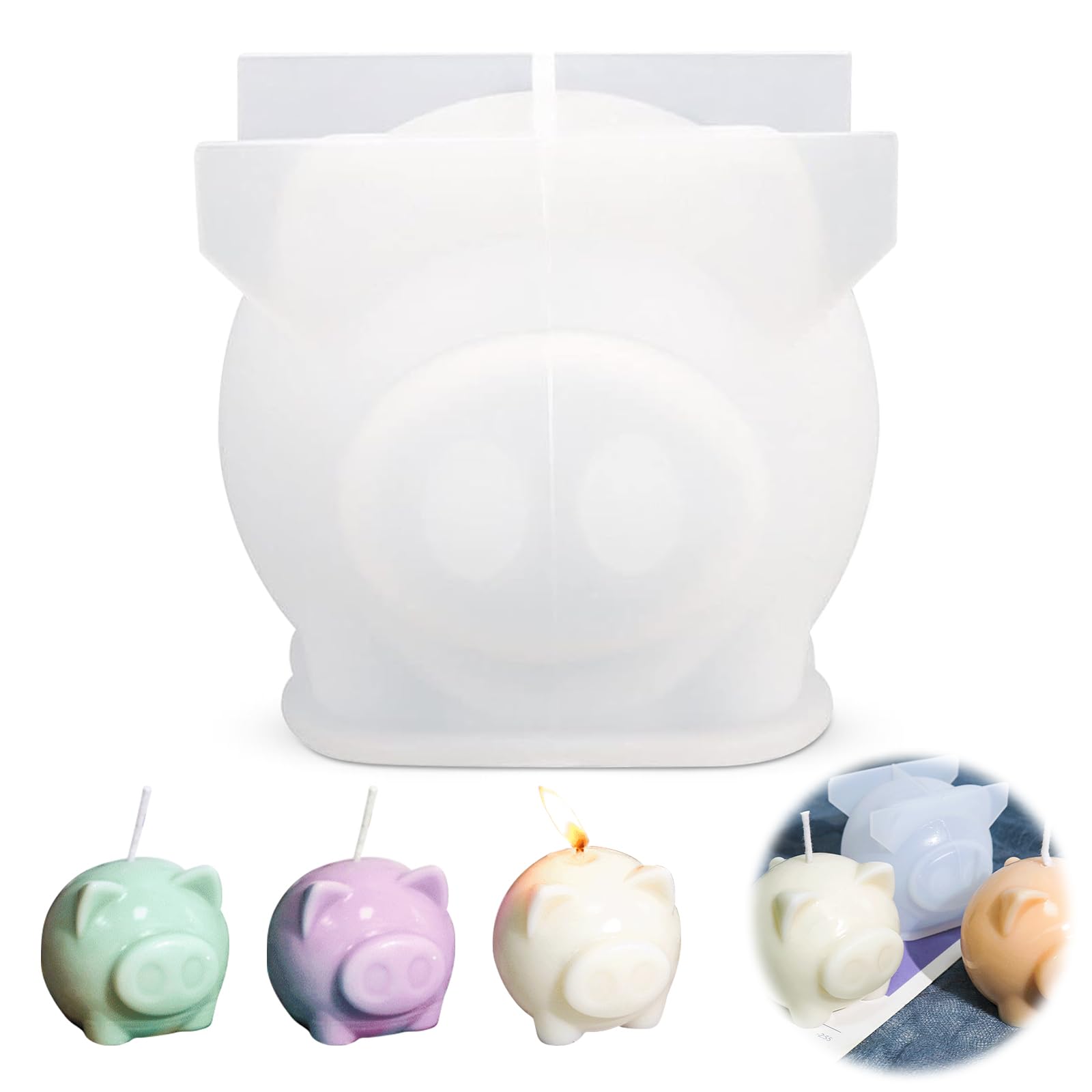 Moule Silicone Bougeoir Cochon LETTERASHQP - Moule Bougie DIY 3D Décoration Intérieure