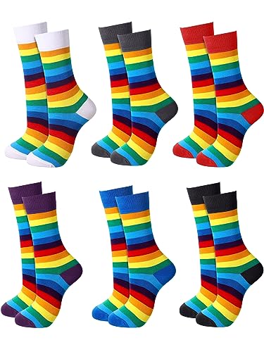 Bencailor 6 Pairs Rainbow Striped Socks Novelty Casual LGBT Athletic Cotton Socks for Adult