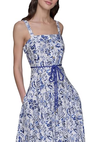 Image of Karl Lagerfeld Women's Sleeveless Square Neck Drope Waist Maxi Dress with Rope Belt