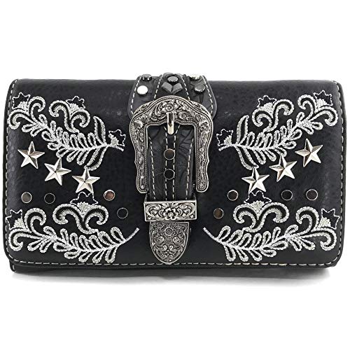 Zelris Western Buckle Star Floral Women Crossbody Wrist Trifold Wallet3